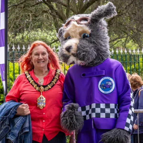Crewe Town Mayor with Krazy Races mascot